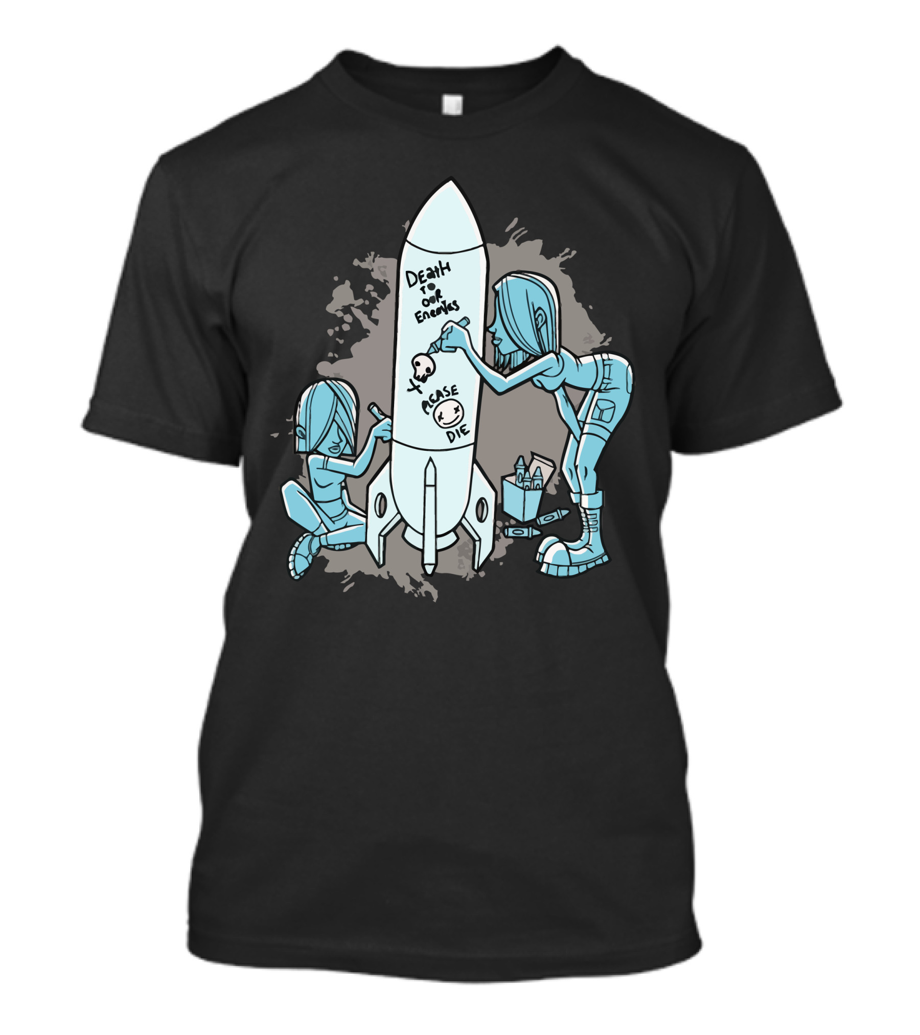 Death To Enemies Please Die Rocket Art By Jake Beeson T-Shirt
