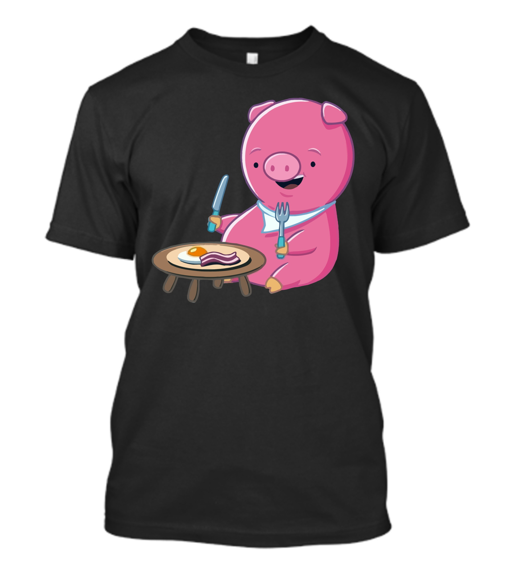 I Love Bacon Pig Enjoying Breakfast Plate T-Shirt