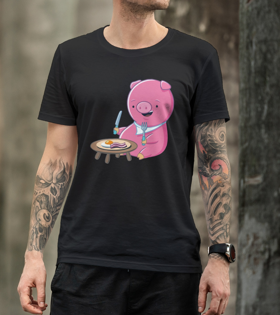 I Love Bacon Pig Enjoying Breakfast Plate T-Shirt