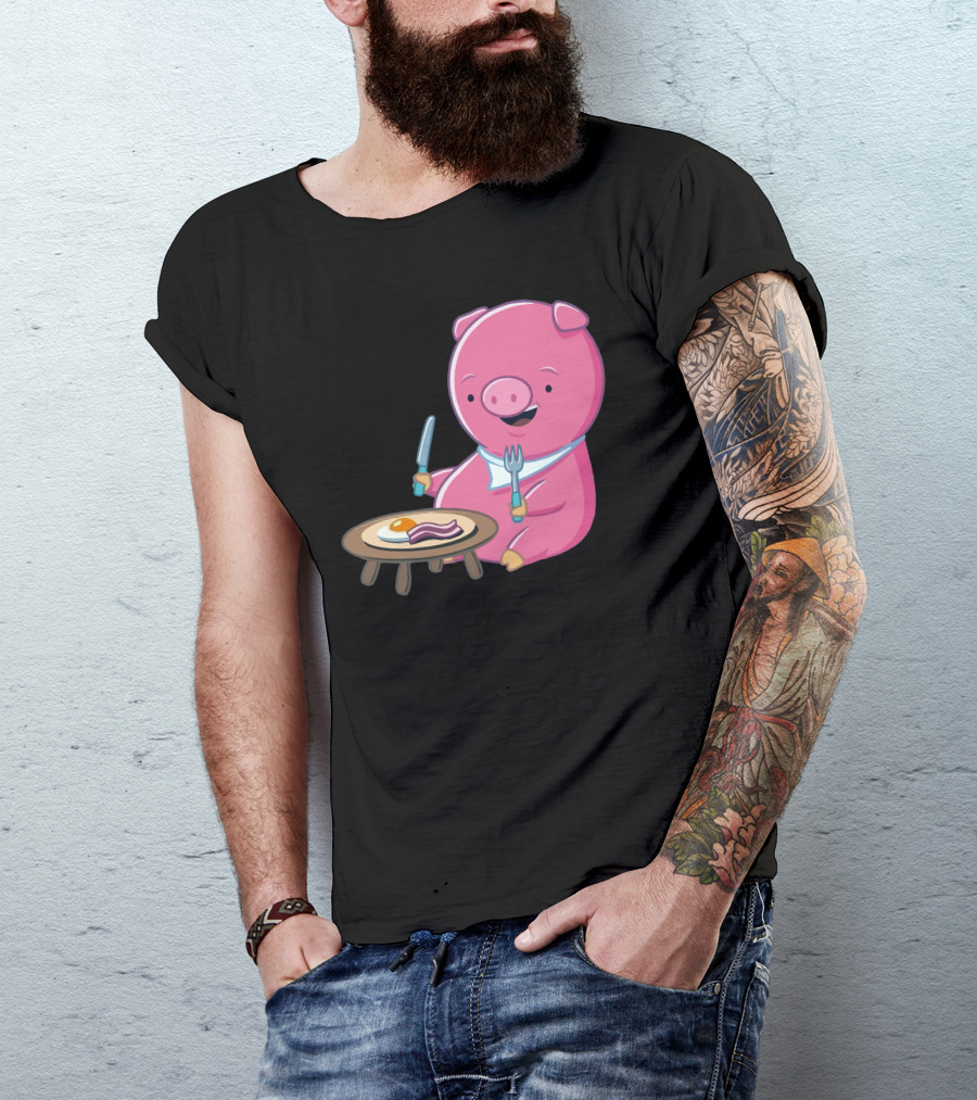 I Love Bacon Pig Enjoying Breakfast Plate T-Shirt