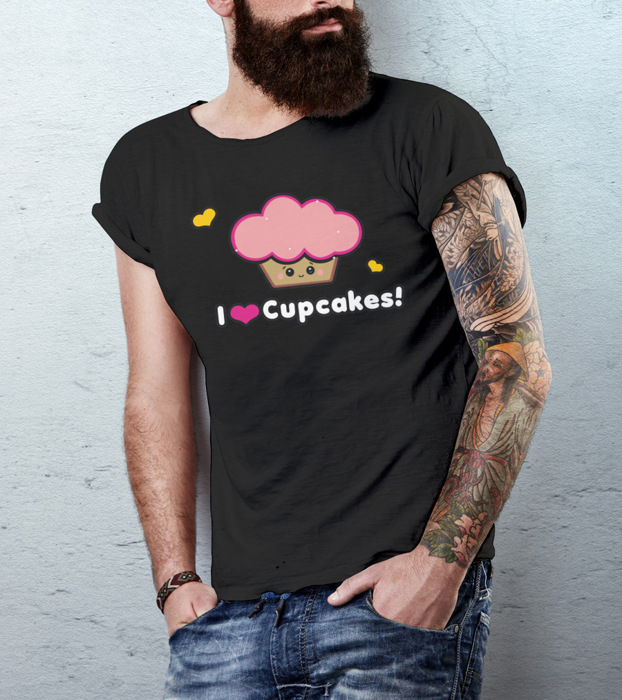 I Love Cupcakes Cute Pink Heart And Smiling Cupcake T-Shirt