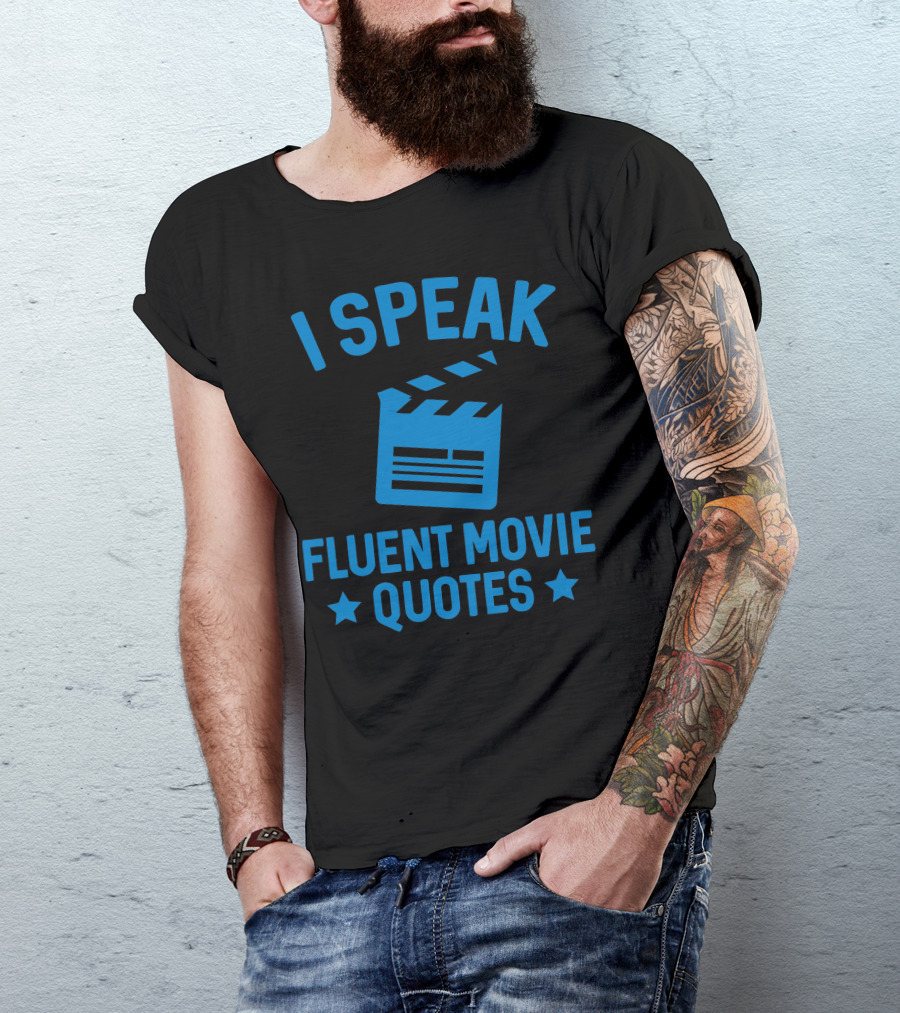 I Speak Fluent Movie Quotes Clapperboard Icon Blue Text T-Shirt