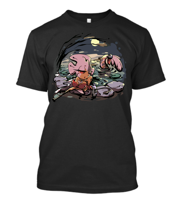 Iko Moonlit Pond Character With Bottle And Tentacled Creature T-Shirt