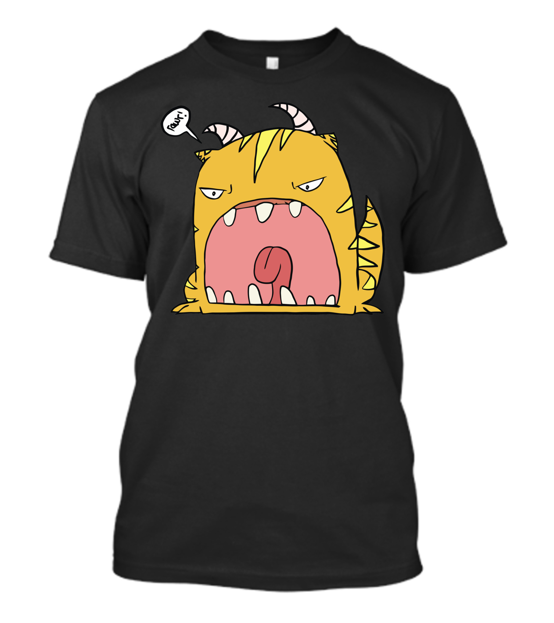 Ima Monster Rawr Yellow Cartoon Creature With Horns Large Mouth T-Shirt