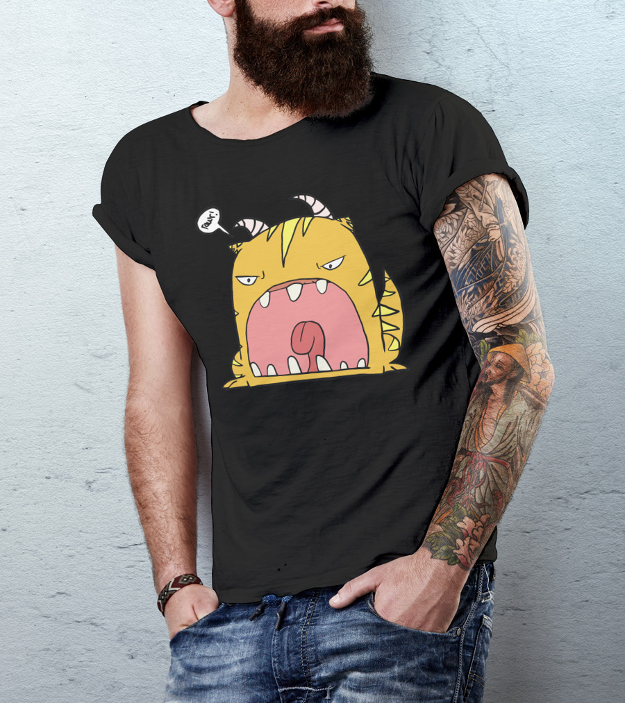 Ima Monster Rawr Yellow Cartoon Creature With Horns Large Mouth T-Shirt