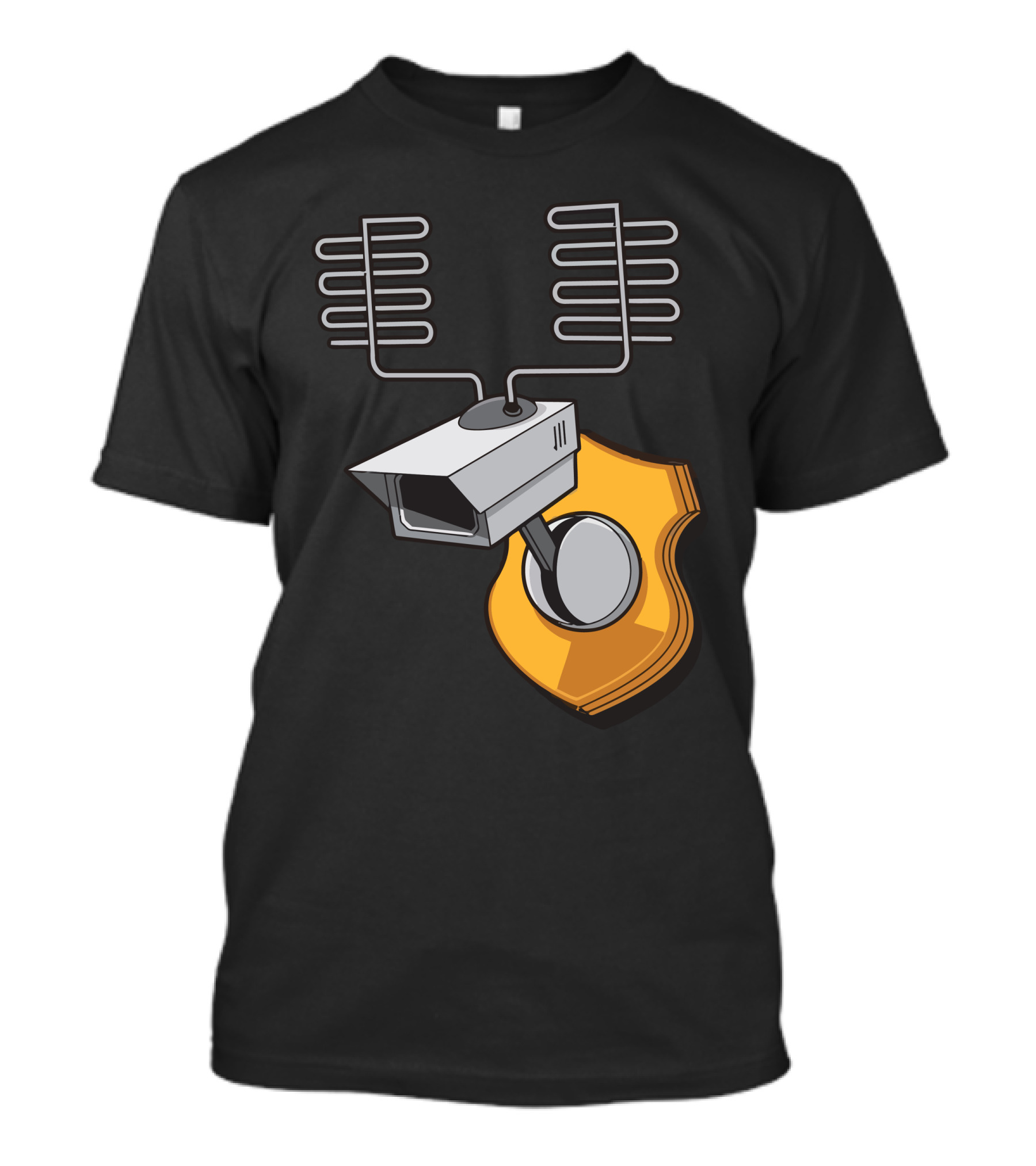 Inconspicuous Surveillance Camera With Satellite Antennas On Sheriff Badge T-Shirt