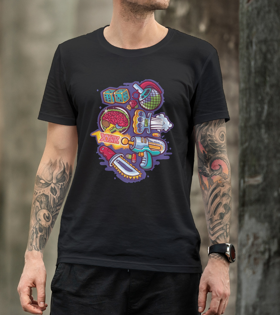 Konstantin Shalev Brain Grenade Dice Knife Ray Gun Pop Art Icons T-Shirt