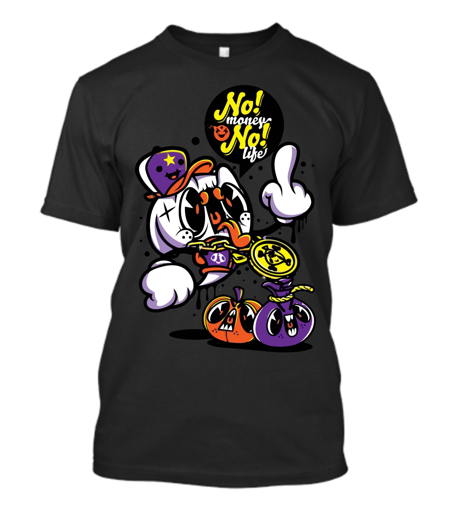 No Money No Life Cartoon Character With Two Colorful Pumpkins T-Shirt