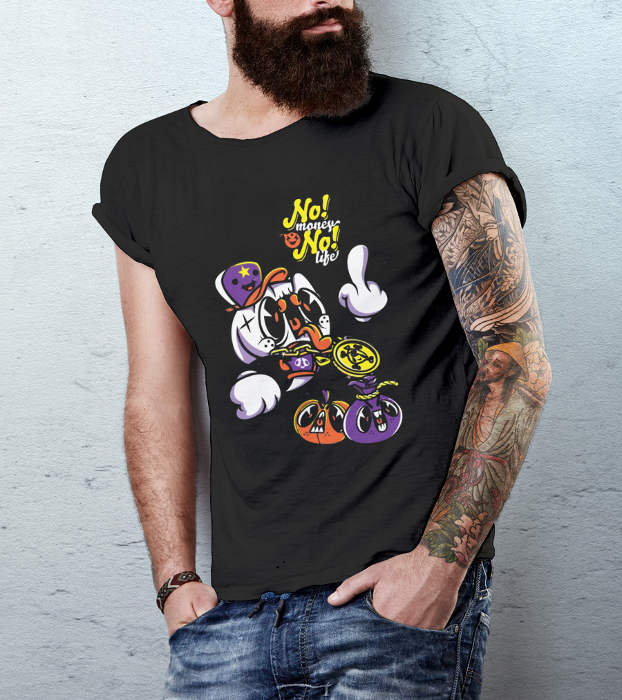 No Money No Life Cartoon Character With Two Colorful Pumpkins T-Shirt