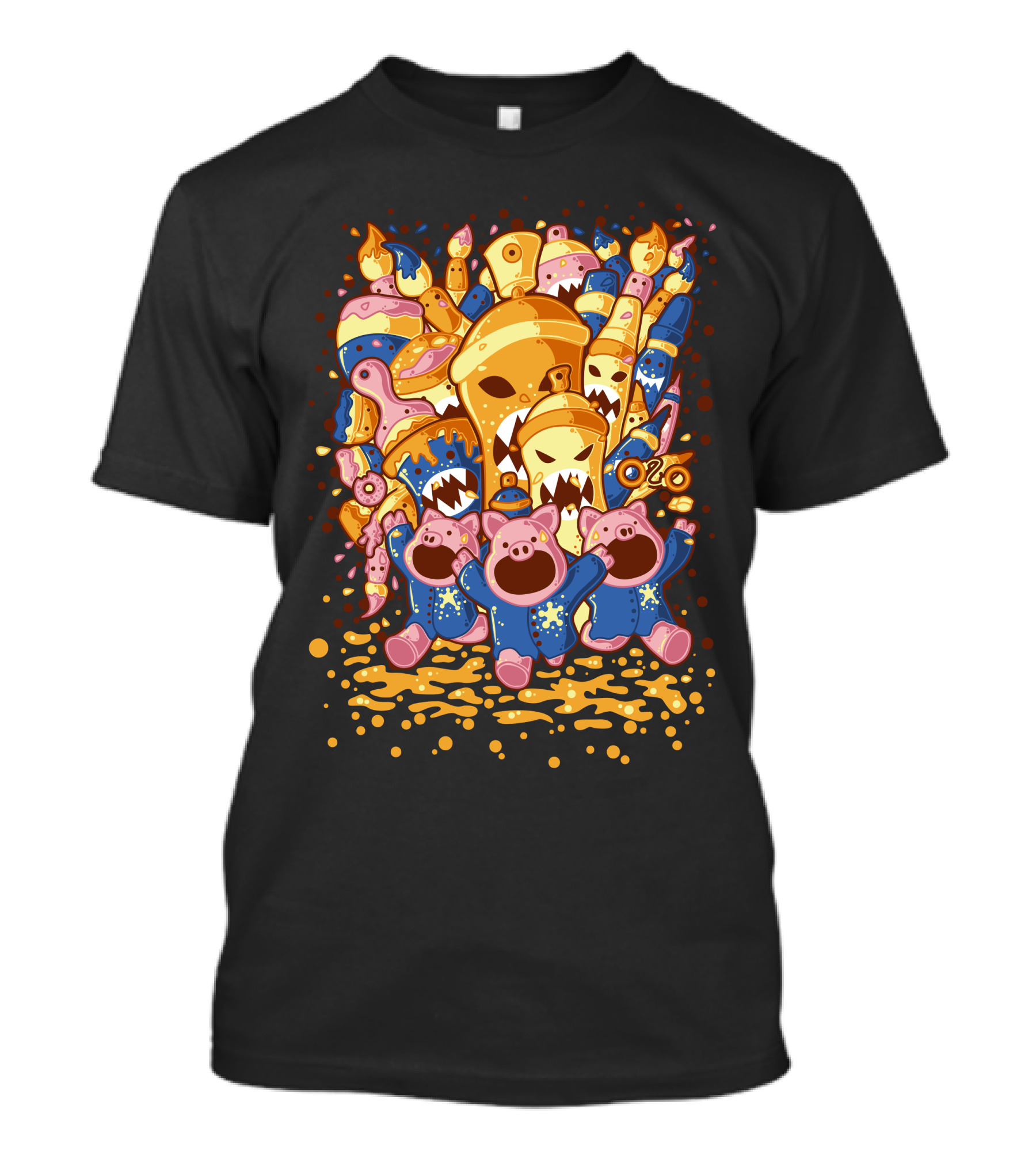 Oozing Pig Parade With Dancing Cartoon Pigs And Angry Pencil Creatures T-Shirt