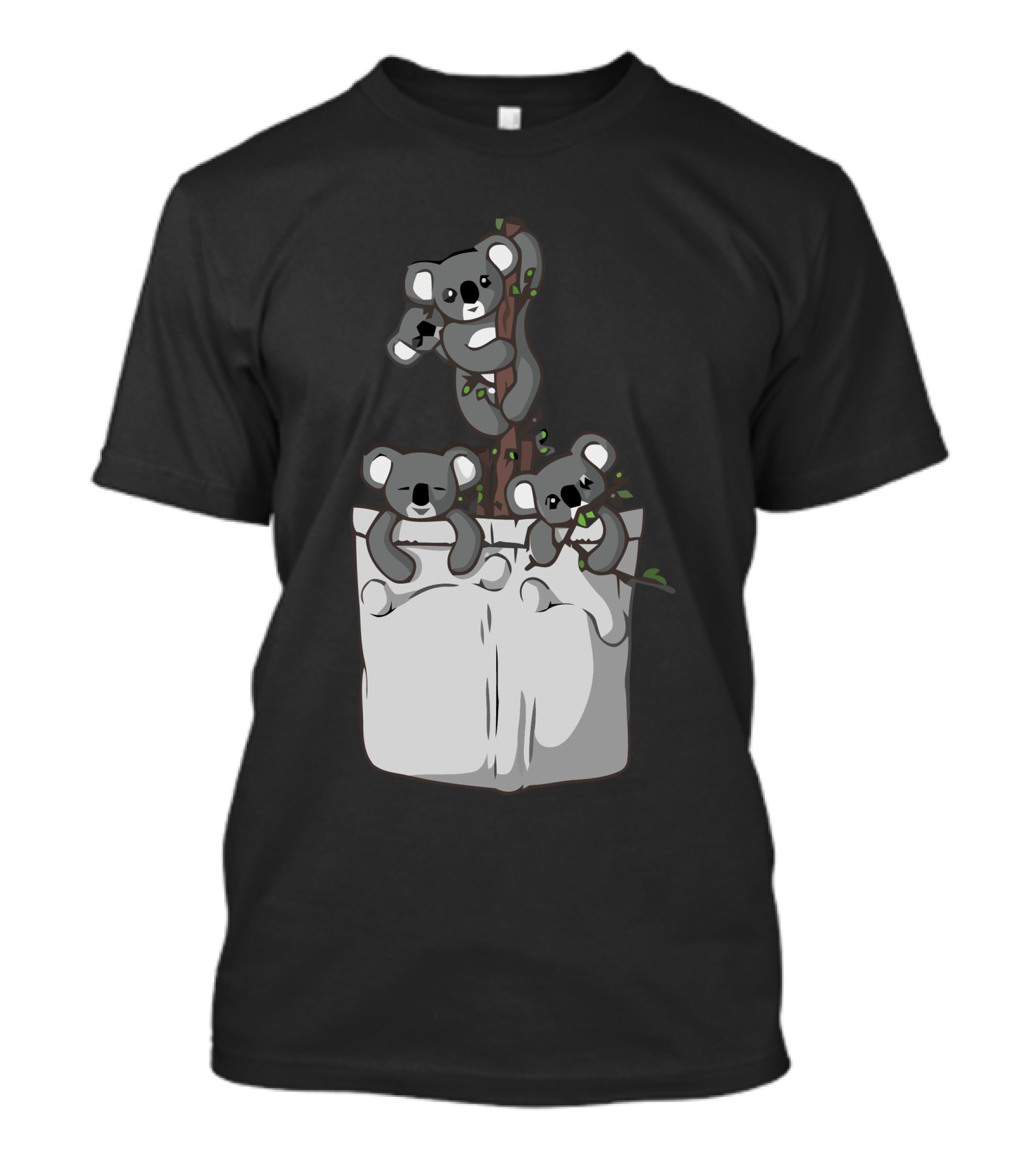 Pocket Koala Bears Trio On Tree Branch In Pocket T-Shirt