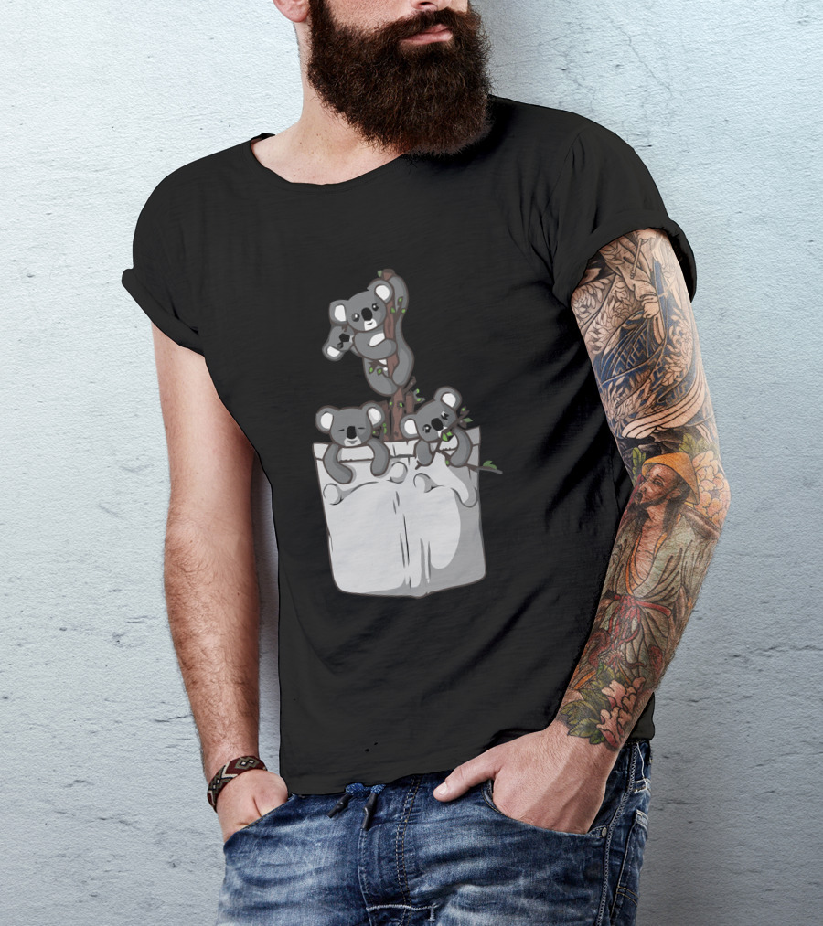 Pocket Koala Bears Trio On Tree Branch In Pocket T-Shirt