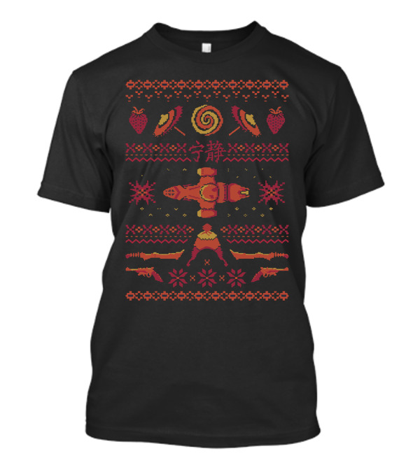 Serenity Inspired Shiny Spaceship Pattern With Strawberries And Spiral Lollipop T-Shirt