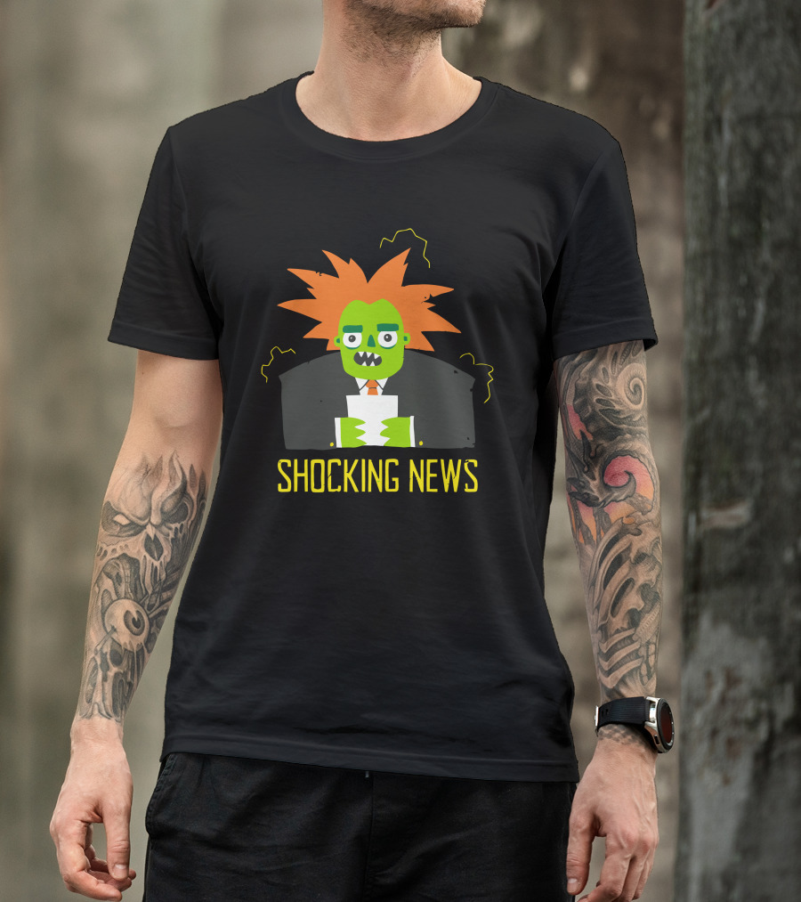 Shocking News Zombie Anchor With Crazy Orange Hair And Green Face T-Shirt
