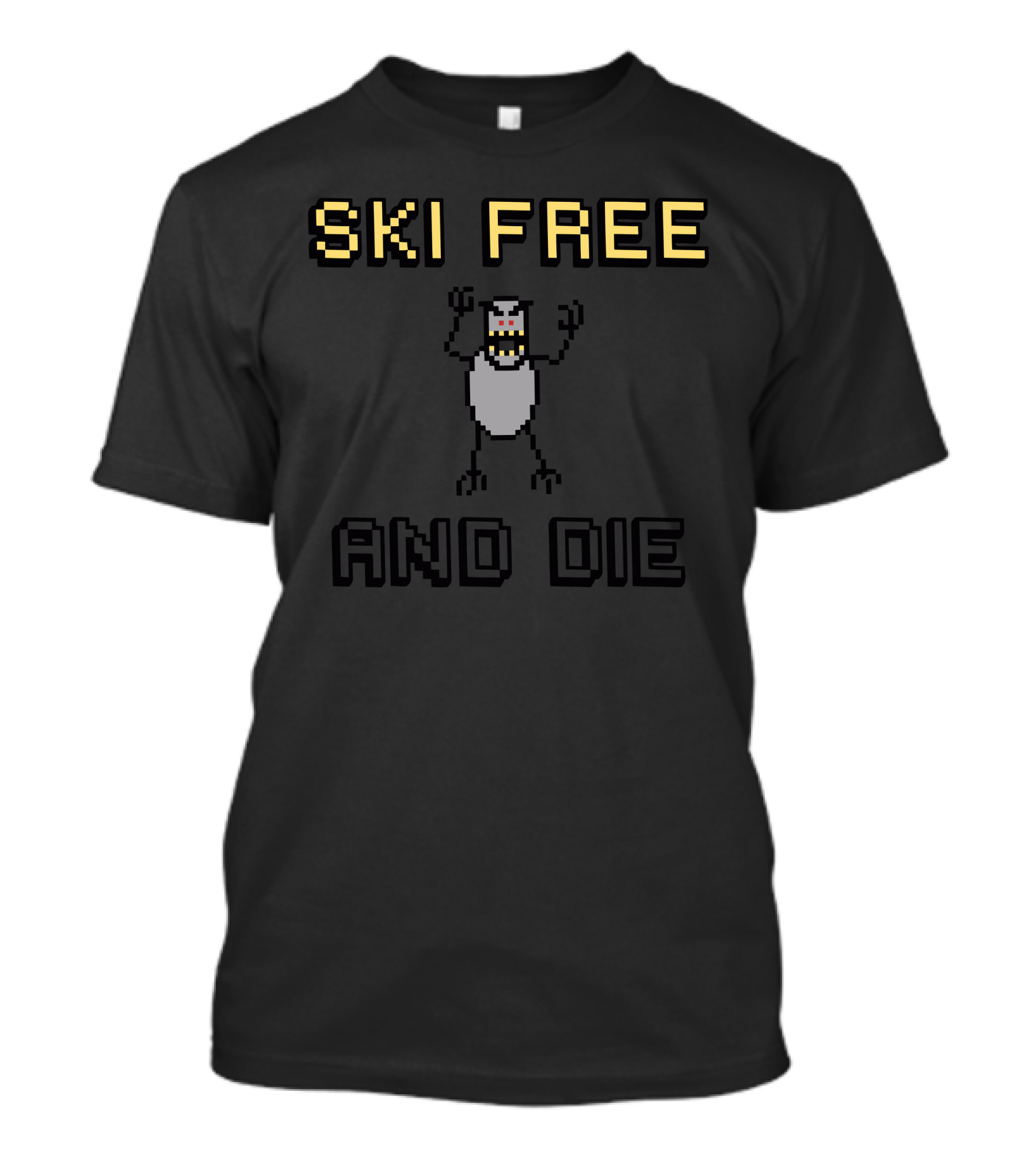SKI FREE AND DIE Pixel Yeti Retro Game Reference T-Shirt