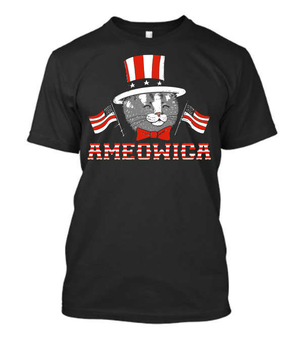 Ameowica Uncle Sam Cat With Patriotic Flags T-Shirt