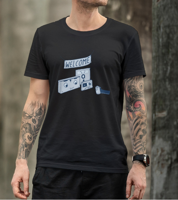 Welcome Analog Retirement Party With Cassette Tape And Battery T-Shirt