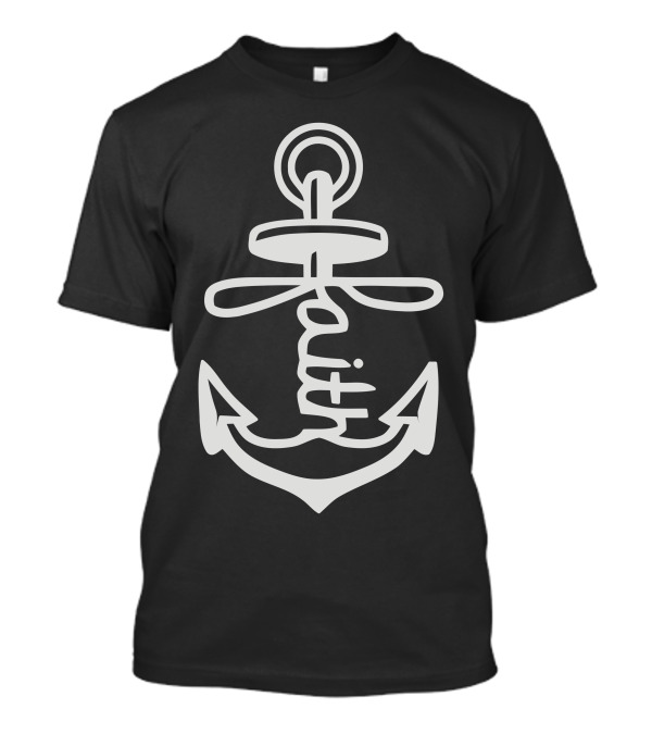 Anchored Faith Nautical Symbol Typography T-Shirt