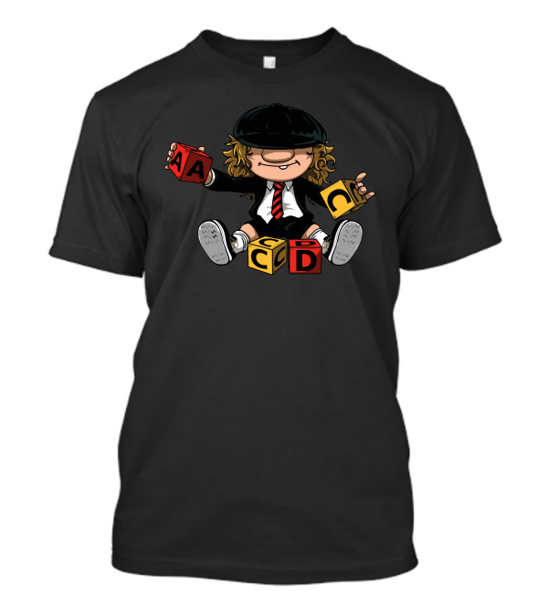 Angus Young Schoolboy Cartoon With ABCD Blocks T-Shirt
