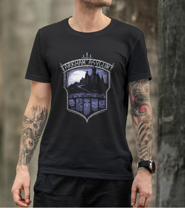 Arkham Asylum For The Criminally Insane Crest Batman Villains Shadows T-Shirt