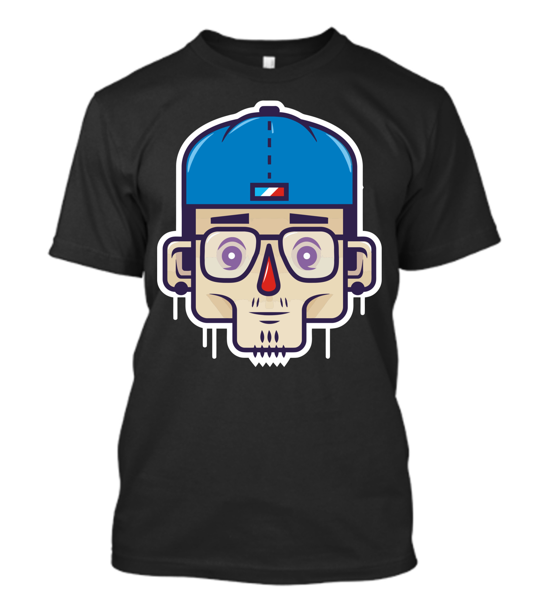 Aspiration Avatar Cartoon Skull With Glasses And Blue Cap T-Shirt