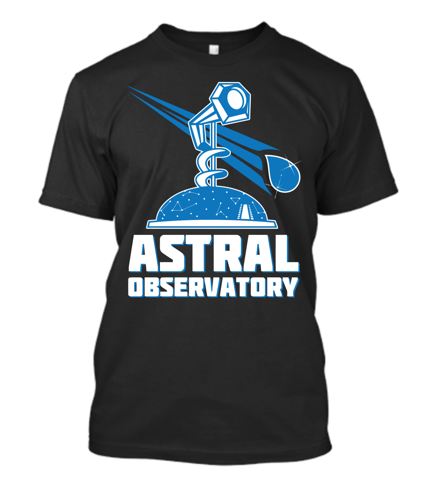Astral Observatory Telescope Logo With Starry Sky And Cosmic Drop T-Shirt