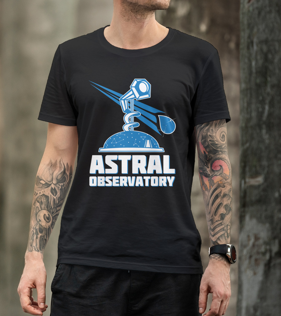 Astral Observatory Telescope Logo With Starry Sky And Cosmic Drop T-Shirt