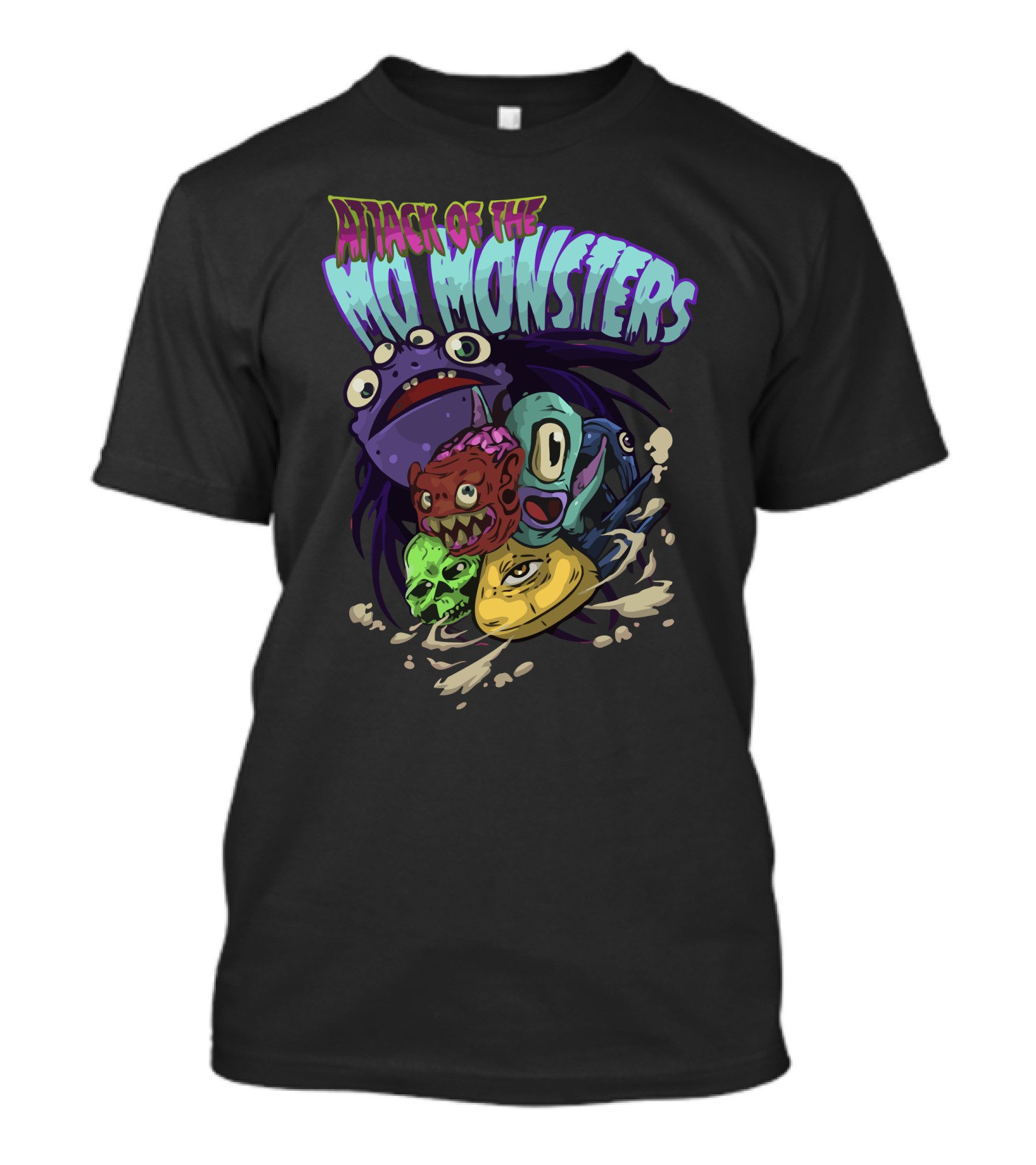 Attack Of The Mo Monsters Colorful Cartoon Creature Heads T-Shirt