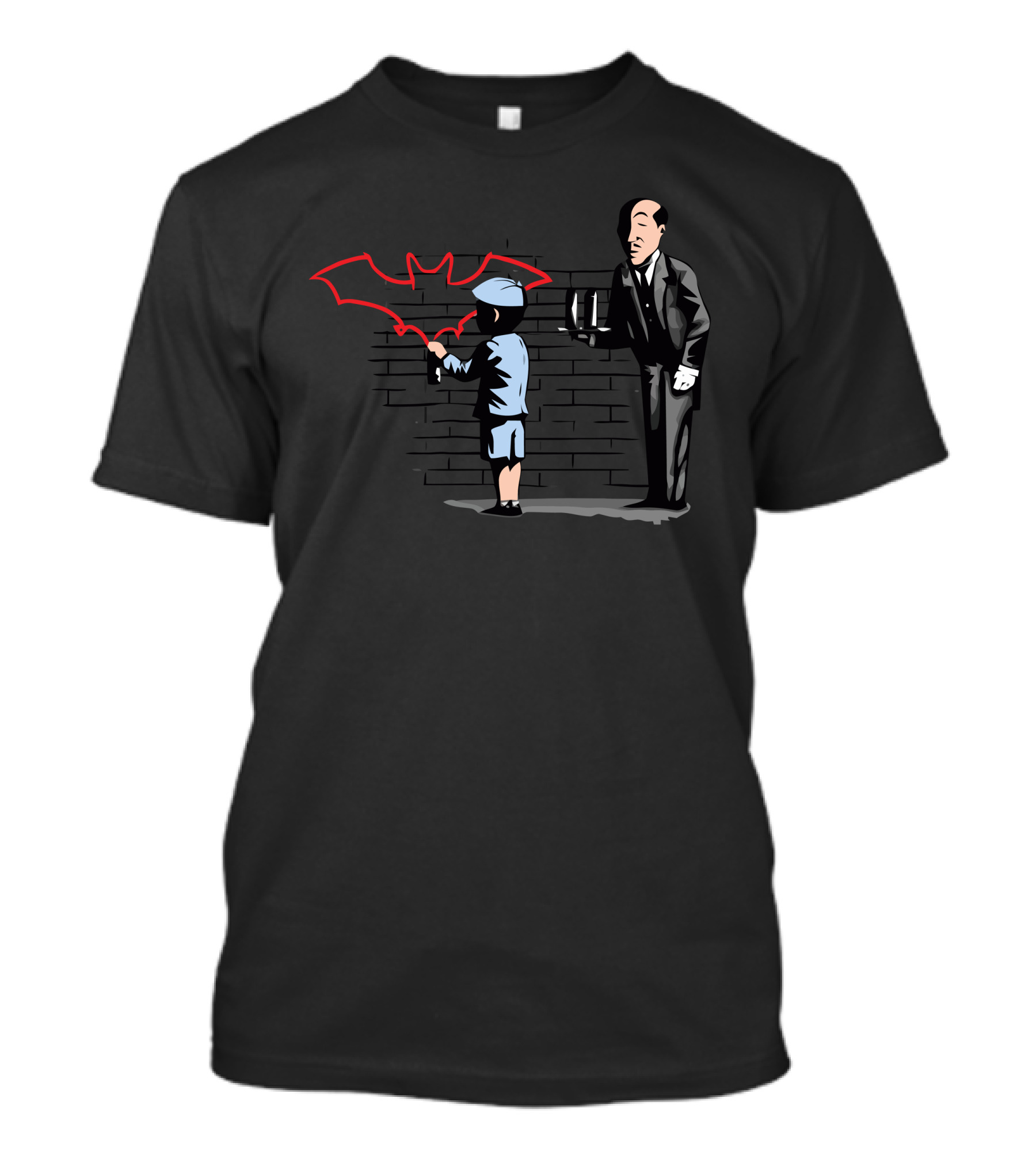 Banksy Bat Red Graffiti Art With Bruce Wayne And Alfred T-Shirt