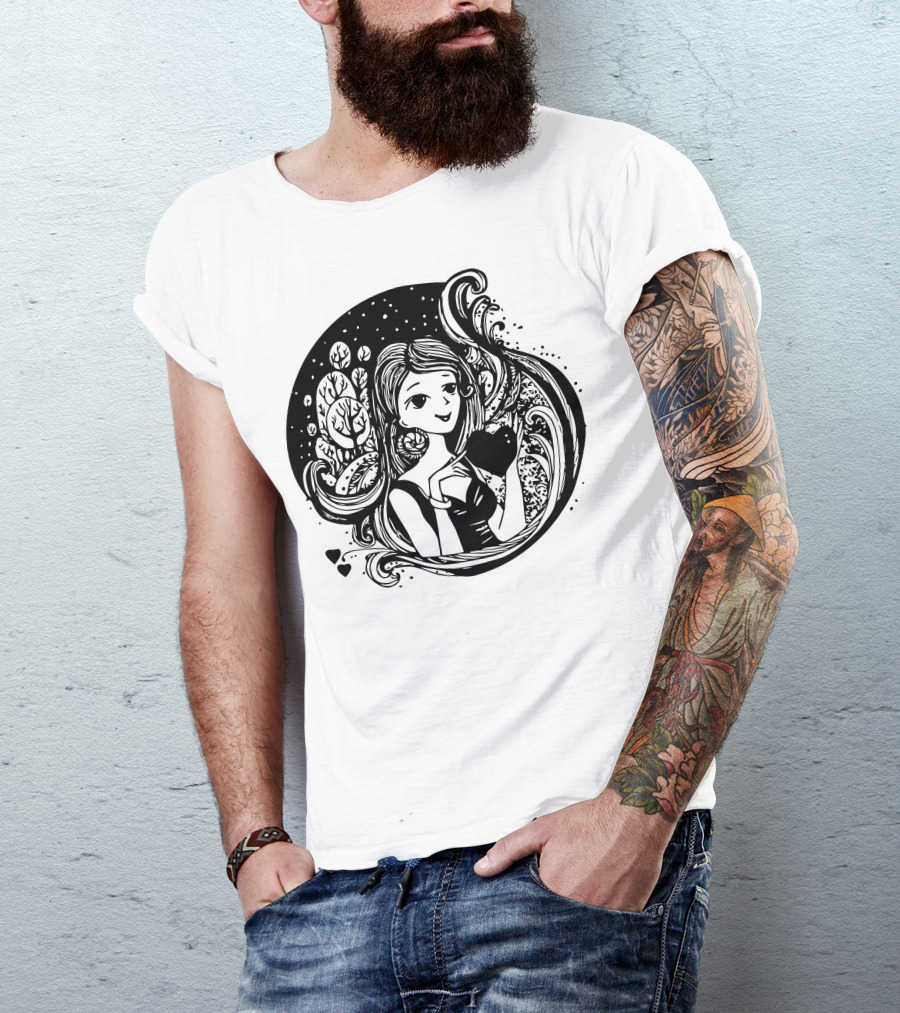 Beautiful Nighttime Lady With Heart And Nature Elements T-Shirt
