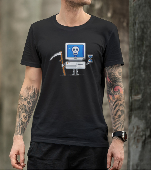 Blue Screen Of Death Grim Reaper Computer Skull Pixel T-Shirt