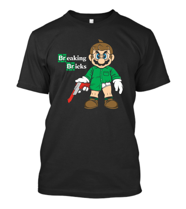 Breaking Bricks Mario Parody With Gaming Character Luigi Styled As Breaking Bad Walter White T-Shirt
