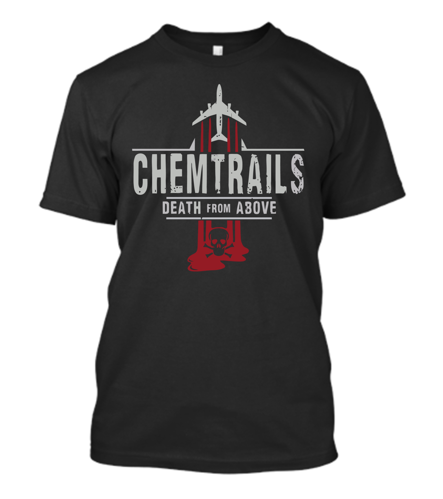 CHEMTRAILS DEATH FROM ABOVE Skulled Plane Illusion T-Shirt