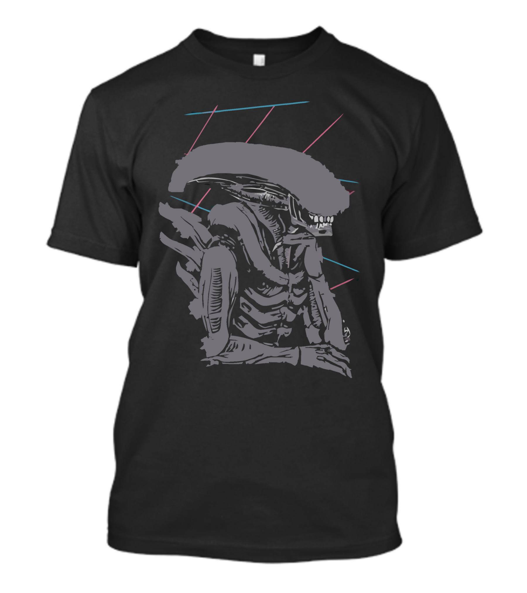 Retro Futuristic Alien With Geometric Neon Accents T-Shirt