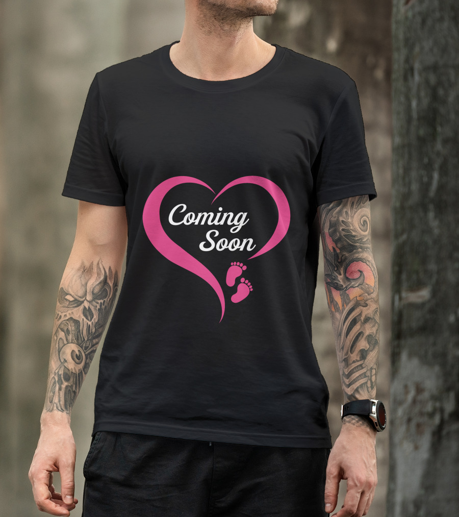 Coming Soon Heart And Baby Footprints T-Shirt