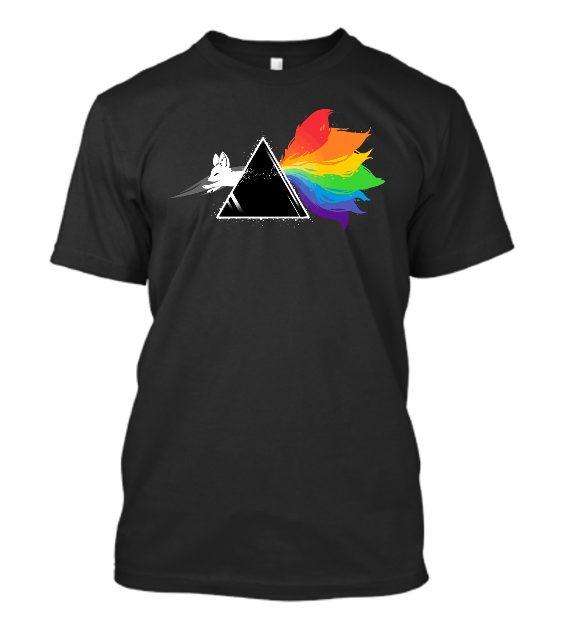 Dark Side Of The Kitsune Fox Rainbow Prism Triangle T-Shirt