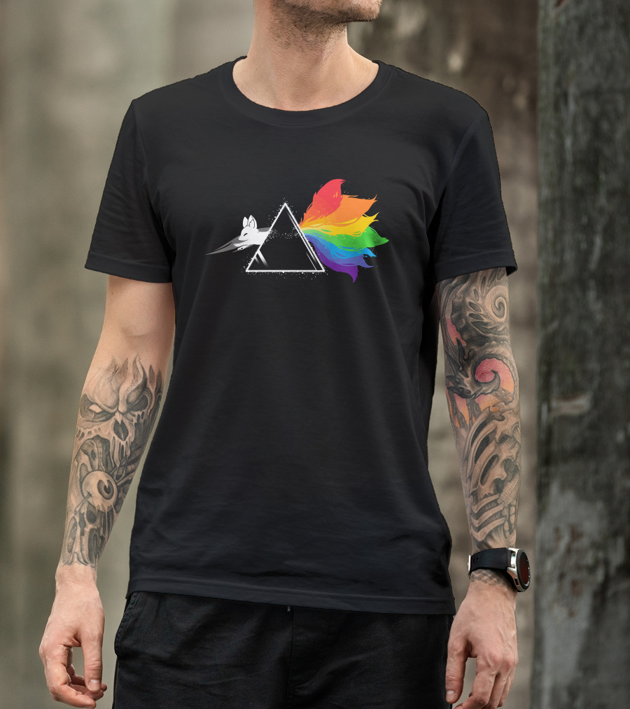Dark Side Of The Kitsune Fox Rainbow Prism Triangle T-Shirt
