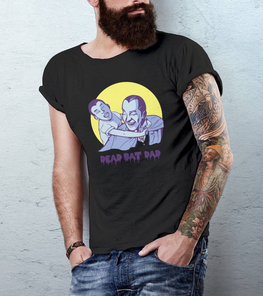 Dead Bat Dad Dracula And Son Hugging Halloween Moon T-Shirt