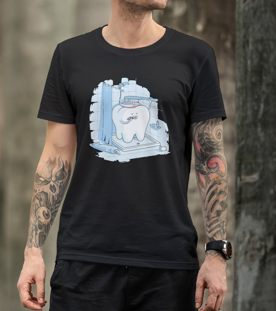 Tooth Showering Routine With Toothpaste And Brush Scene T-Shirt