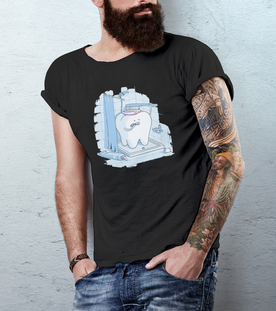 Tooth Showering Routine With Toothpaste And Brush Scene T-Shirt