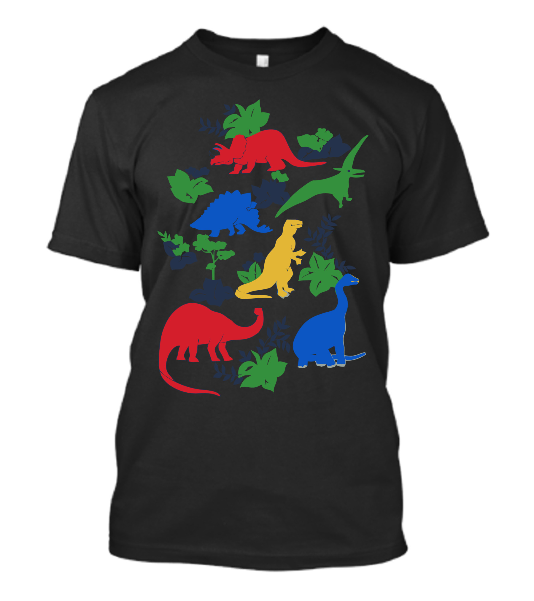 Colorful Dinosaurs Surrounded By Vibrant Green Foliage T-Shirt