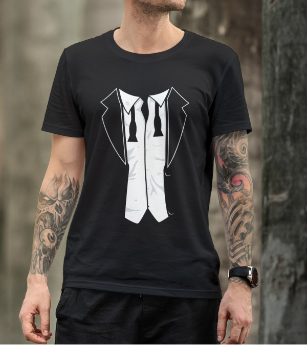 Disheveled Tuxedo Wrinkled Shirt And Untied Bow Tie Look T-Shirt