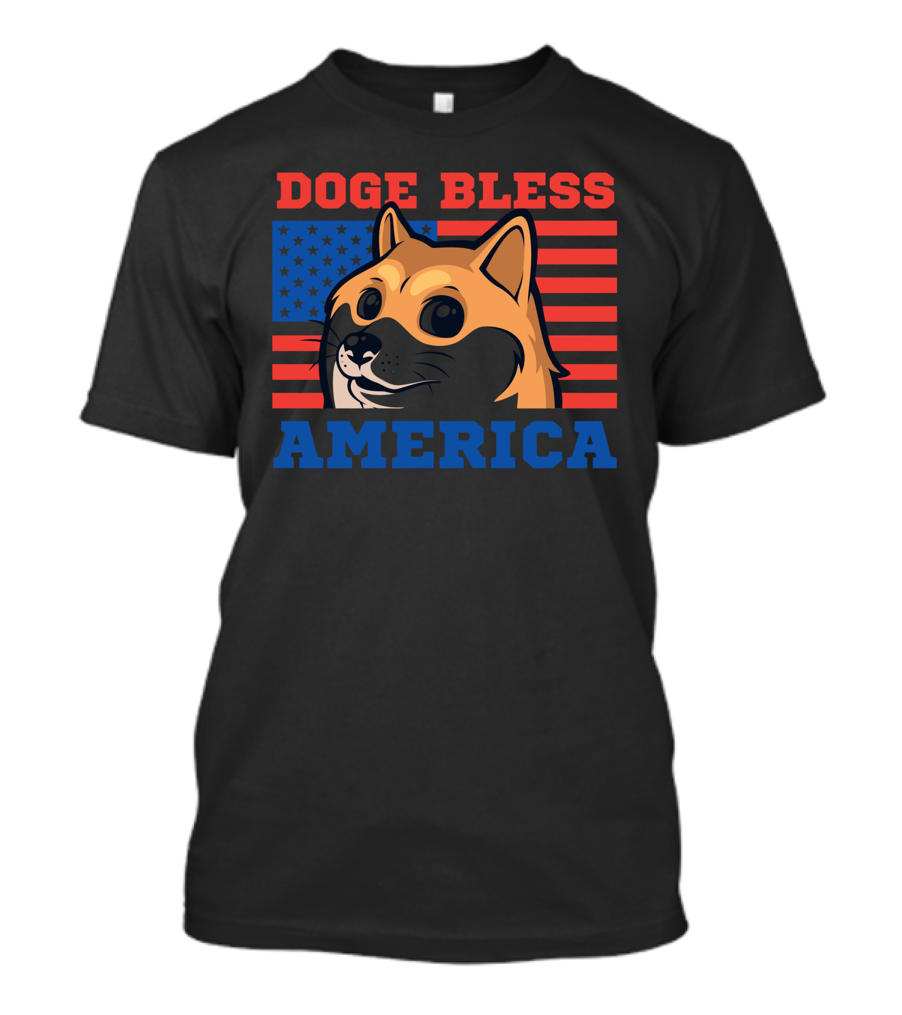 Doge Bless America Patriotic Dog With American Flag Background T-Shirt