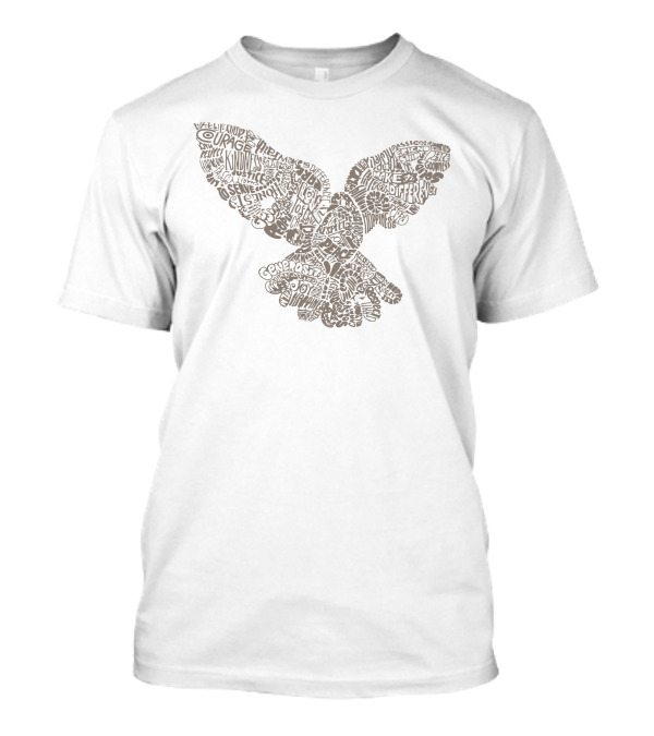 Dove Typography Heart Hope Courage Freedom Generosity Peace Kindness Trust Love Value Respect Compassionablity T-Shirt