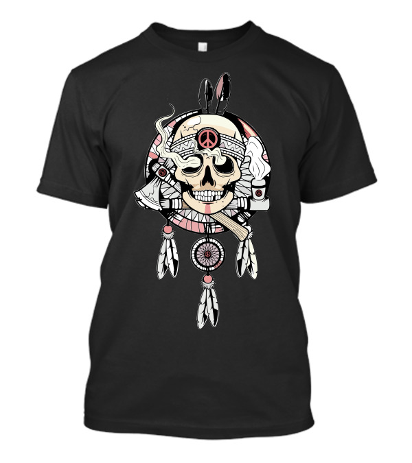 Peace Skull With Feathered Dream Catcher And Tomahawk T-Shirt