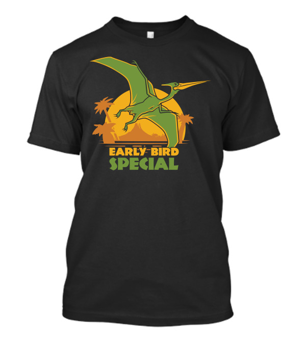 Early Bird Special Sunset Pterosaur And Palm Trees T-Shirt