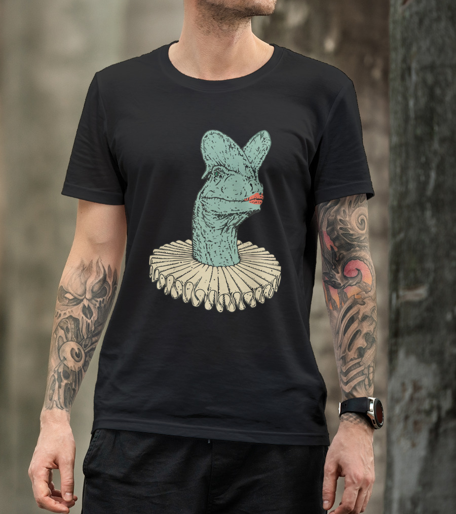 Elizabethan Dilophosaurus With Ruffled Collar And Red Lips T-Shirt