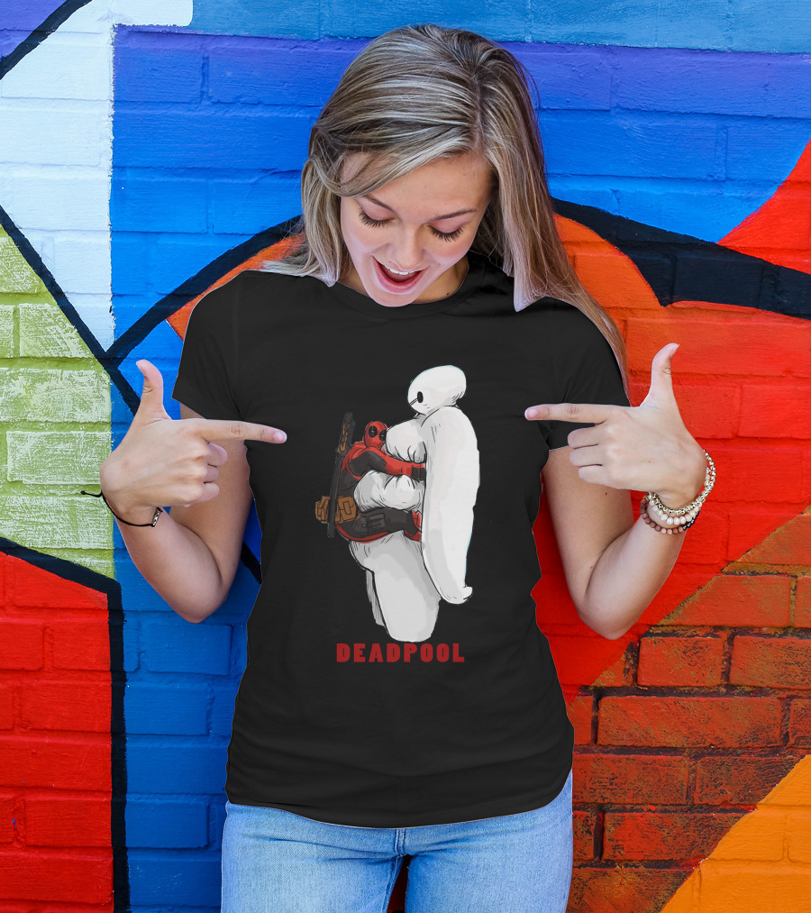 Deadpool Hugging Baymax Crossover Mashup T-Shirt