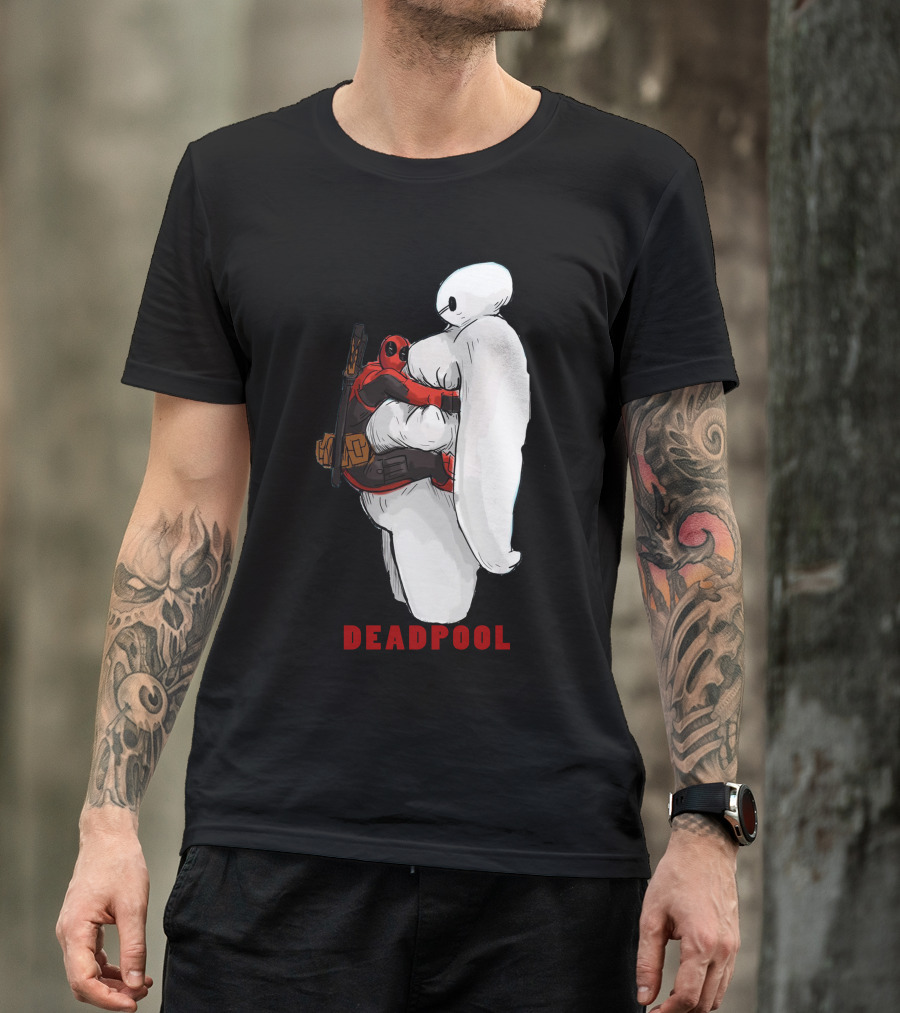 Deadpool Hugging Baymax Crossover Mashup T-Shirt