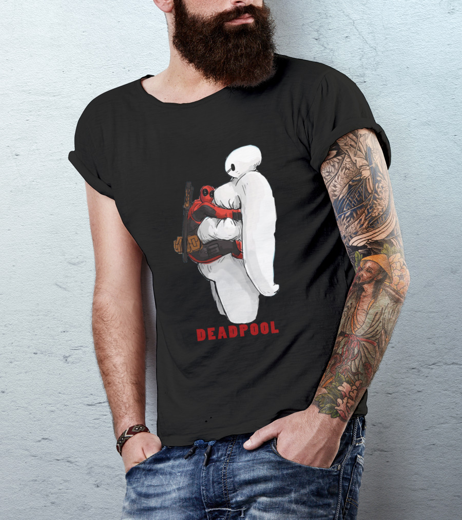 Deadpool Hugging Baymax Crossover Mashup T-Shirt